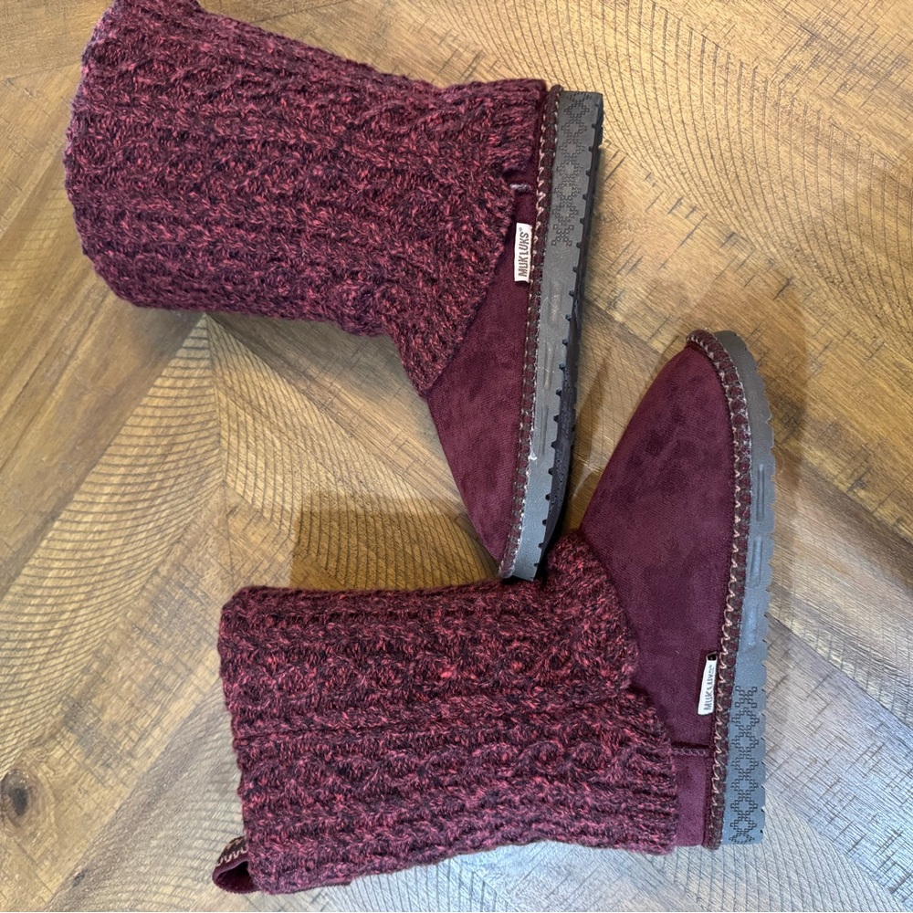 Muk Luks Women’s Burgundy Jackie Knit Faux Suede Mid-Calf Boots Size 9 - Picture 9 of 15